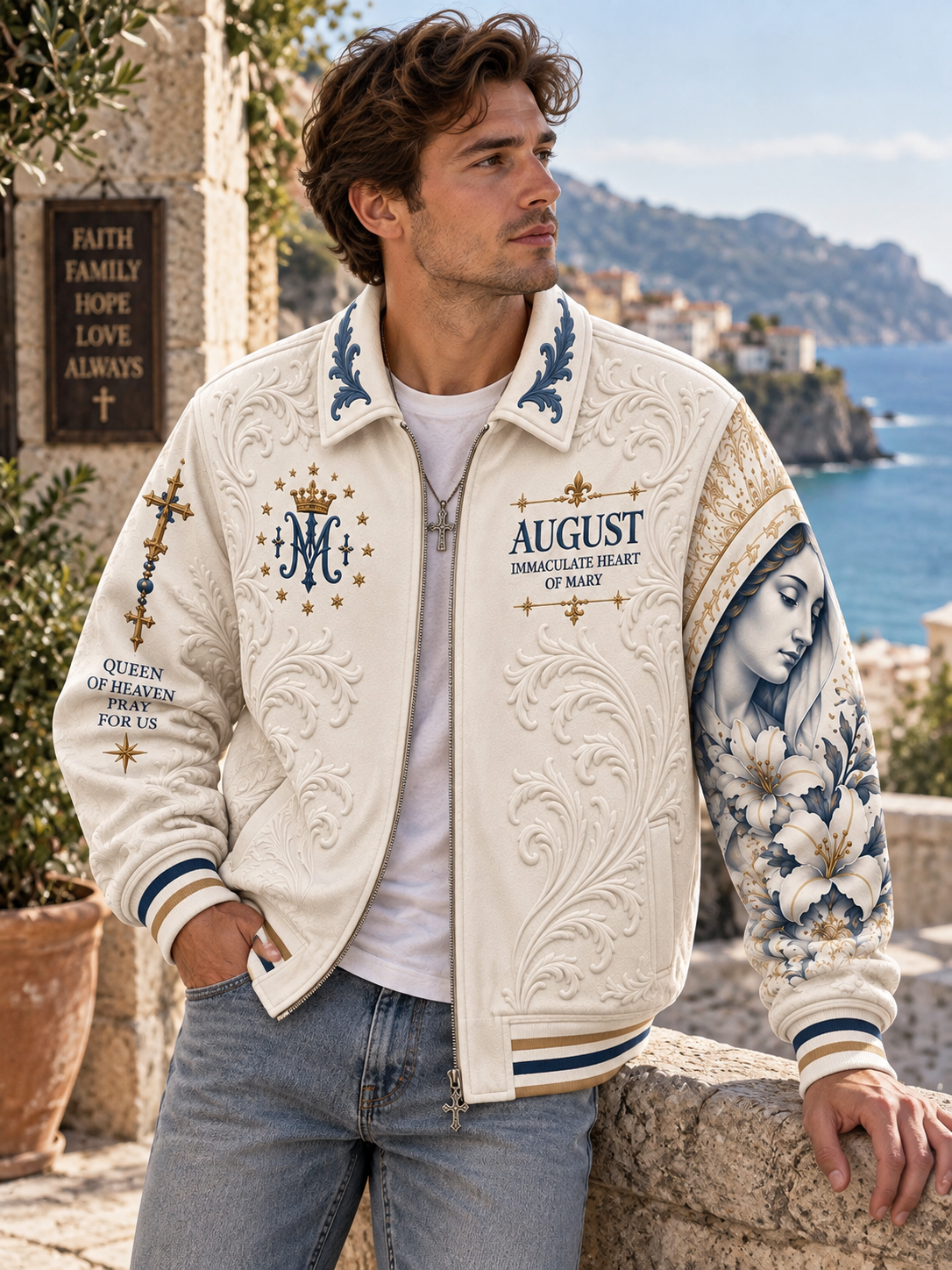 Immaculate Heart Of Mary Queen Of Heaven Collar Zip-up Jacket